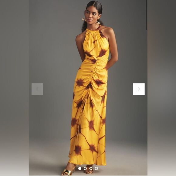Anthropologie Atsu Halter Ruched Maxi Dress Size Medium - Picture 1 of 4